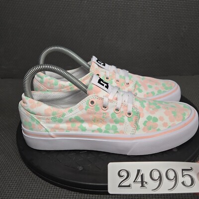 DC Shoes Trase Shoes Girls Sz 6 White Pink Green Flower Print Skate Sneakers