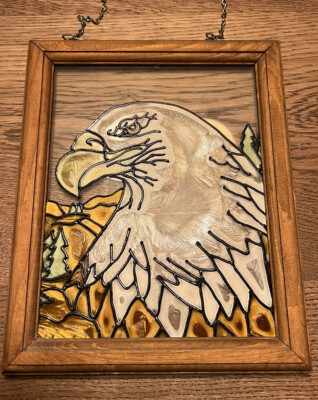 Vintage SUNCATCHER AMERICAN BALD EAGLE Bird Stained Glass