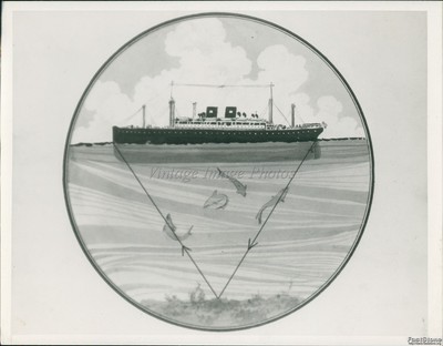 1938 Illustration Depicting How Sonic Depth Finder Works Technology Photo 6X8