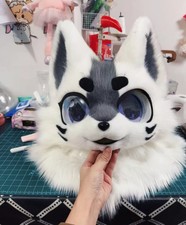 Fursuit Long Fur Husky Dog Fox Head Mascot Party Halloween Fur Cosplay Head 12