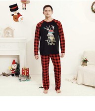Men s Christmas Plaid Reindeer Pajama Set For Dad. Size:L b45