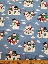 Christmas Holiday Fabric Snowmen Family on Blue 66" x WOF Quilting Crafting