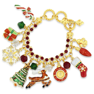 Christmas Gift Charm Bracelet by Ritzy Couture DeLuxe   22k Gold Layered Brass