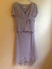 Sz 10 NWT Lavender ADRIANNA PAPELL Beaded Flutter Sleeves Top Long Flowing Skirt