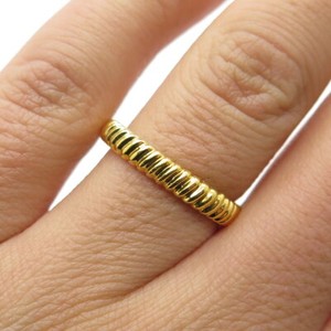 Authentic 925 Sterling Silver Gold Plated Ribbed Link Stackable Band Ring Size 6.25