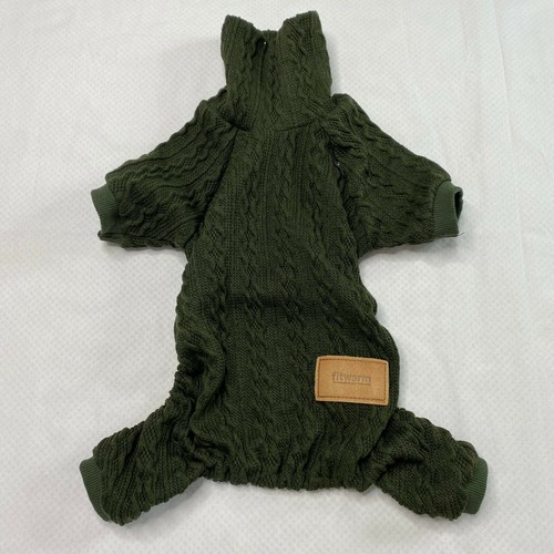 Fitwarm Dog Sweater sz S Green Cable Knit Turtle Neck Cottagecore Millenialcore