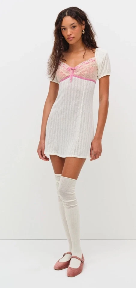 Vestido sin Mangas FOR LOVE & LEMONS Dauphine Rosa Crema Marfil Encaje Ojales Manga Abullonada S Foto 2 de 4