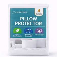 2-4 P Waterproof Zipper Pillow Protector Case Covers Standard/Queen / King White