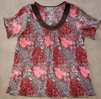 Women's Size 2XL Rhinestone Embellished Short Sleeve Top 