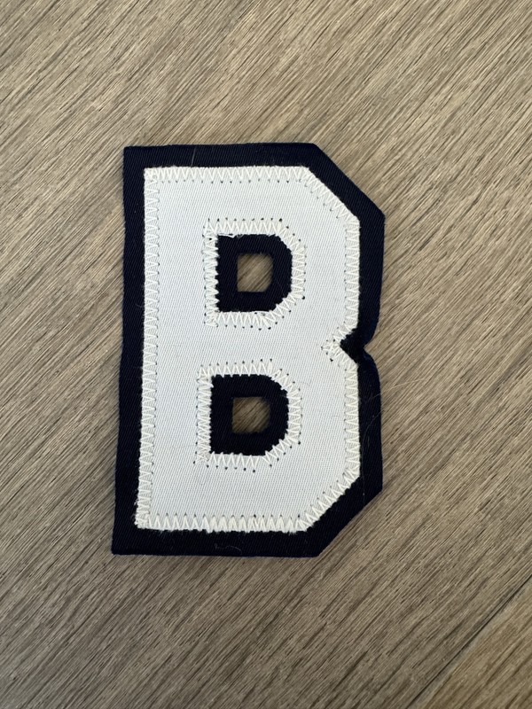 Vintage Hand Cut Tackle Twill Letter B 2 Color White On Navy 3 1/4” 3.25 Inches