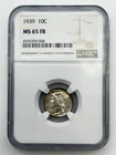 1939 Mercury Dime 10C NGC MS65 FB Full Bands Silver US Coin Winged Liberty BM1