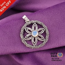 Ciondolo Fidanzamento Compleanno Set Canale Moglie Argento 925 Pietra Opale Latte Tonda