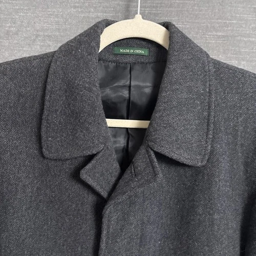 Lauren Ralph Lauren Coat Mens 40R Gray Wool Herringbone Overcoat Classic Jake image 4