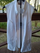 Quacker Factory White Vest Size Large Rhinestone Zipper Full Zip Lightweight NWT