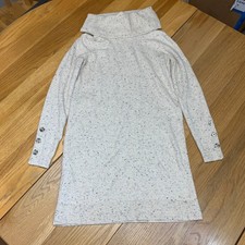 Loft Women XS Speckled Cowl Neck Sweater Dress Cream Oatmeal Button Cuff Tunic