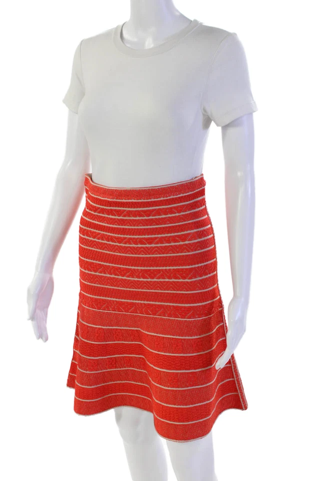 Herve Leger женщин эластичной трапеции молнии колена длина юбка оранжевый размер M - Изображение 2 из 4