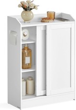 Slim Bathroom Storage Cabinet Sliding Doors Cloud White