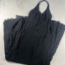 Lillie Rubin Dress Womens 2 Black Halter Beaded Lace Formal Evening Gown Maxi