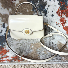 EUC Tory Burch Small Robinson Spazzolato Leather Top-Handle Bag - Light Cream