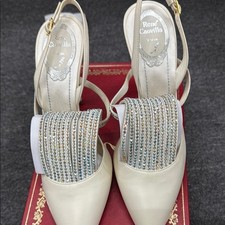NWT Rene Caovilla Cream Embellished Women's Heel Shoes Size 38.5 US 8.5