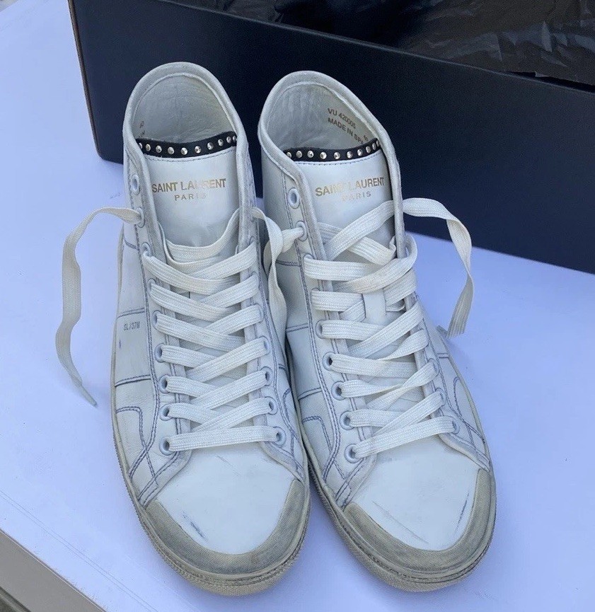 Sneakers alte Saint Laurent SL 37M borchie in pelle bianca Surf Sound SS16 40