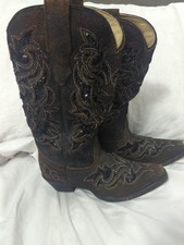 Women's Corral Boots Sequin Inlay Brown Leather R1152 Western Rodeo 5.5 M Snip
