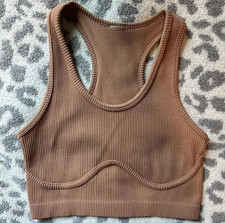 Women's Tan Ribbed Racerback Wireless Stretch Knit Tank Top Pullover S