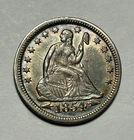 1854 SEATED LIBERTY QUARTER AU+