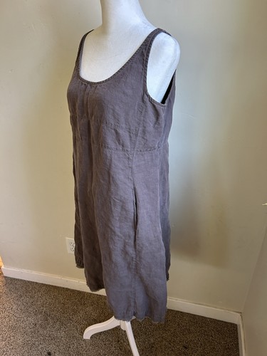 Eileen Fisher 100% Linen Sleeveless Shift Dress Gray sz Small Coastal Lagenlook - Picture 6 of 14