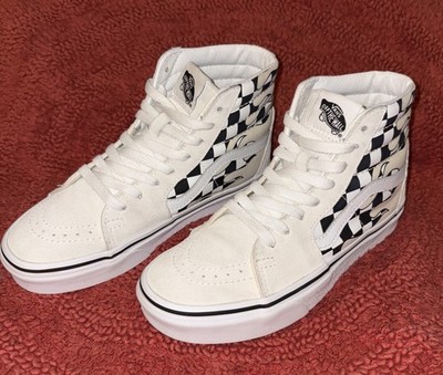 Vans Women s Sk8-Hi Checkerboard Flame Classic White Suede & Canvas Size 6 M  