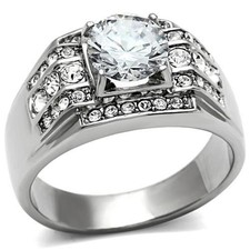 Stainless Steel Mens Round 3ct Cubic Zirconia Ring-Sizes 8-13