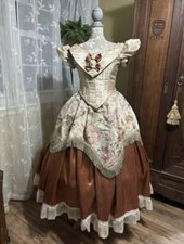 1860s Victorian Dress costume Corset Bodice Puff Sleeves Skirt and Overskirt