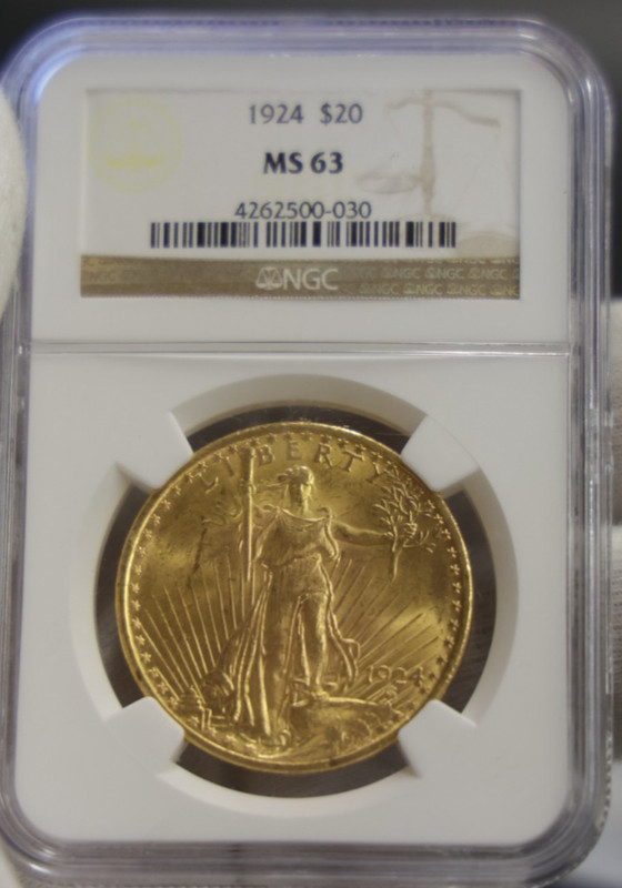 1924 US $20 Saint Gaudens Gold Piece Double Eagle MS63 NGC