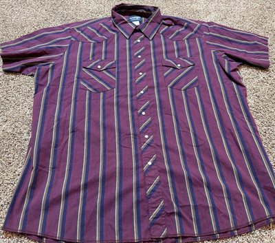 Wrangler Western Mens Button Down Shirt 2XT TALL XXL Purple  Striped Snap