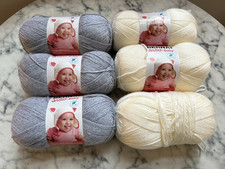 BERNAT - Softee Baby yarn LOT of 6 : 5 oz, Flannel grey and Antique White
