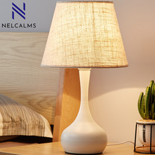 Modern Bedside Table Lamp | 3 Colour Light Modes | Fabric Shade  E27 Socket Bulb