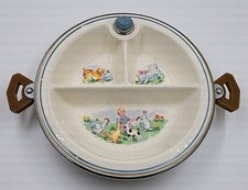 Vintage Bartsch Mfg Childs Food Warming Divided Dish Patented 7-11-1944 Chrome
