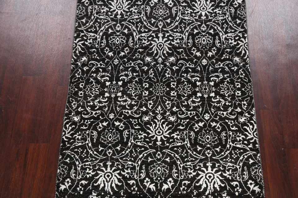 Vegetable Dye Damask Style Modern Rug 4x6 Ft Handmade Abstract Black Area Rug - Image 3 of 4