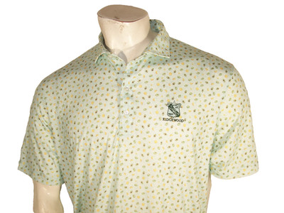 Johnnie-O Top Shelf Large Avocado Print Stretch Polo Ridgewood GC Irish Event