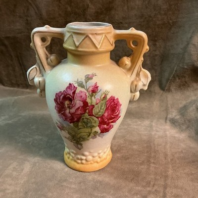 Circa 1900s Art Nouveau Austria creamware Porcelain rose design vase #1
