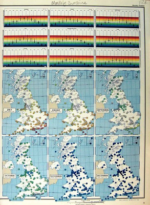 #ad Antique Old Print Map Britain Ireland 1963 Monthly Sunshine Wind Pressure 20th GBP 20.00