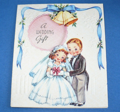 VTG 1950'S ''A WEDDING GIFT'' DIE CUT MINI EMBOSSED CARD UNUSED W/ENV