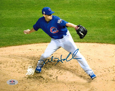 KYLE HENDRICKS signed 2016 WORLD SERIES CHICAGO CUBS 8X10 photo COA PSA AN39748