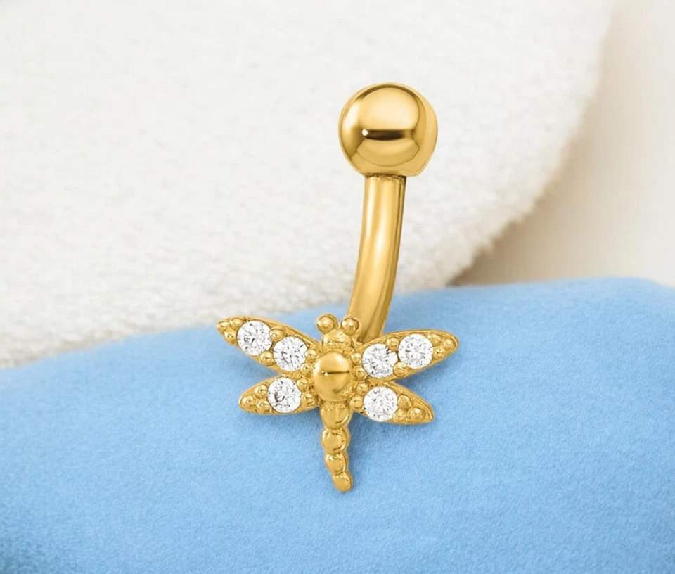 Anillo ceja circonita cúbica libélula oro amarillo 14k 14G - 12,68 mm x 7,2 mm - Foto 2 de 4