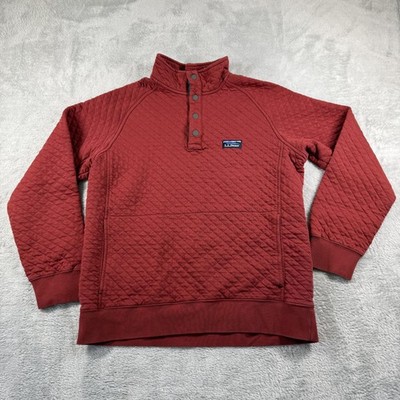 LL Bean Sweatshirt Mens Medium Red Quilted Snap Mock Fleece Pullover Outdoor