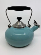 Chantal Whistling Tea Kettle 2 Qt Stovetop Enamel Turquoise Aqua Teapot