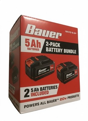 NEW Bauer 1907C-B-2P 20V 5 Ah Lithium-Ion Battery 2 Pack Item #71270 *Dented Box