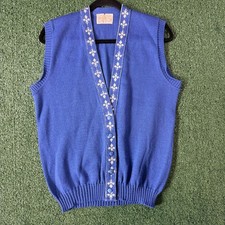 Vintage Pendleton 100 Virgin Wool Blue Sweater Vest with Fleur-de-Lis Trim