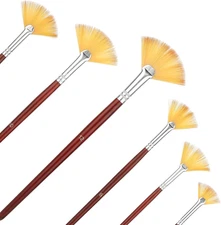 6Pcs Artist Fan Paint Brushes Set Nylon Hair Long Wood Handle for Acrylic & Oil