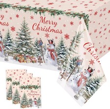 3 Pcs Merry Christmas Plastic Tablecloth 108 X 54 Inches, Multi Color
